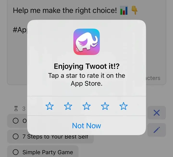 Sample usage of ReviewKit in the Twoot it! app.