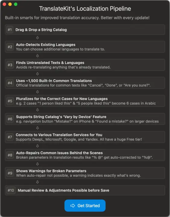 New window shown on first app start to communicate app’s value.