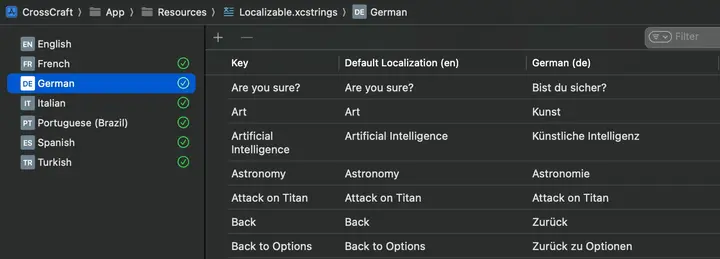The lack of grouping in String Catalogs is not helpful while translating.